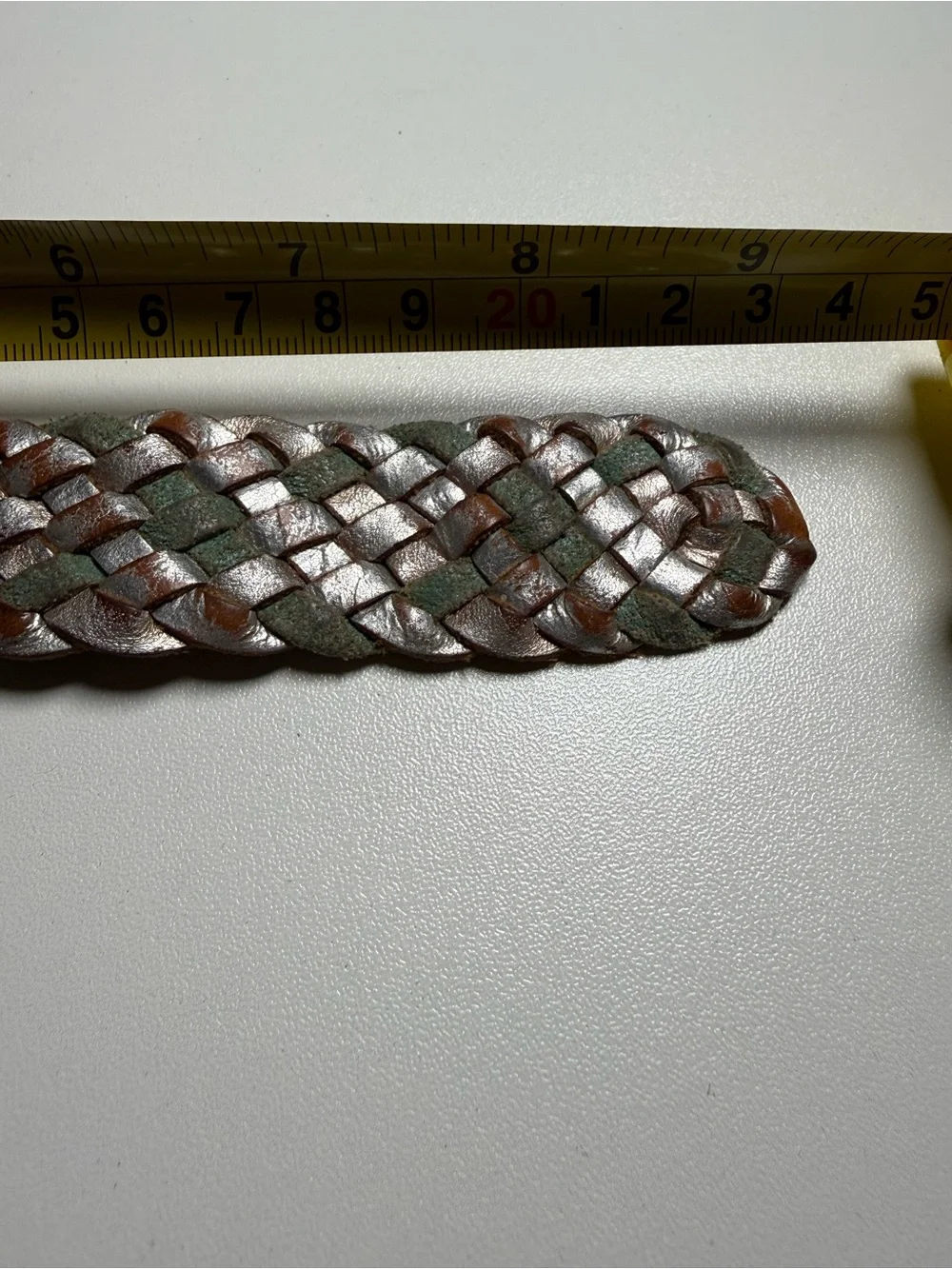 Fossil Vintage Braided Leather Cuff Watch Silver Wide Band‎ Date AS IS